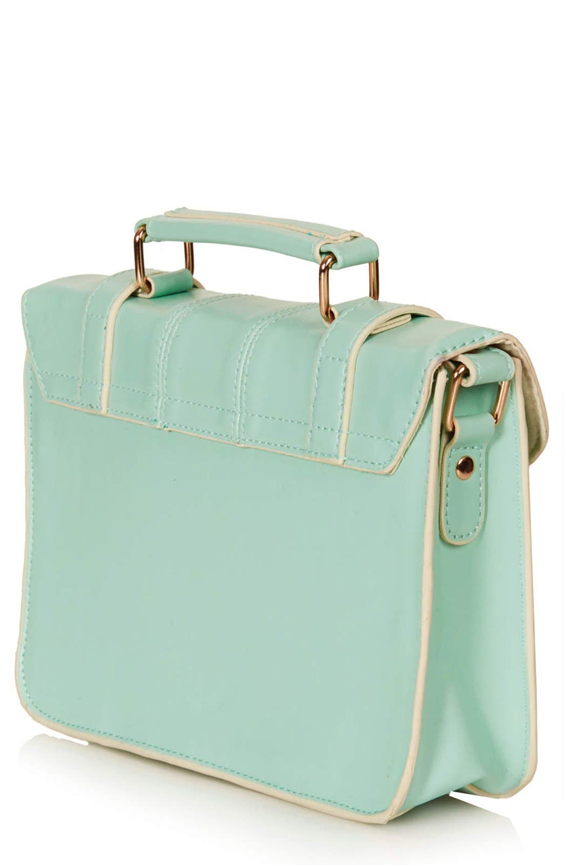 Turnlock Faux Leather Satchel, Alternate, color, MINT
