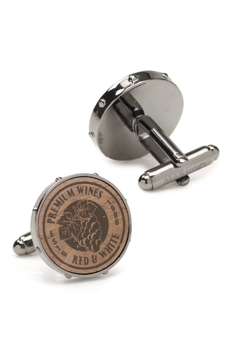 Wine Barrel Cuff Links, Alternate, color, BROWN