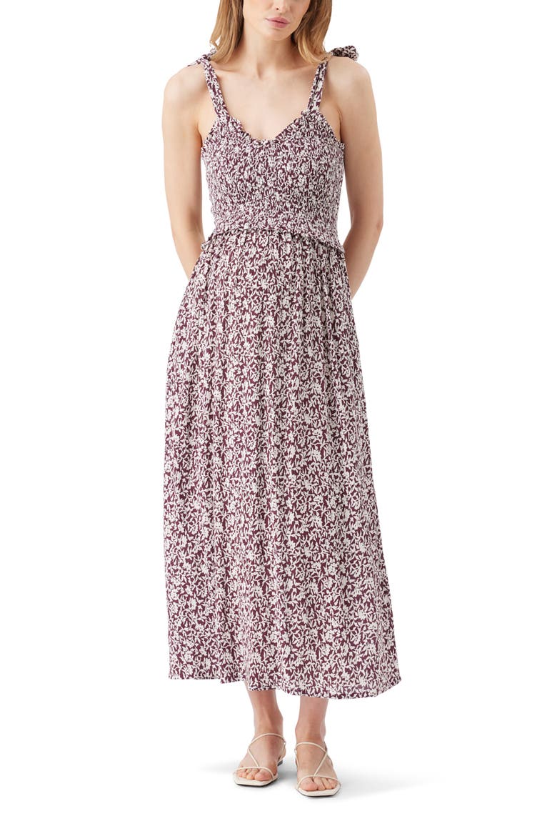 Dana Shirred Dress, Main, color, Maroon / White