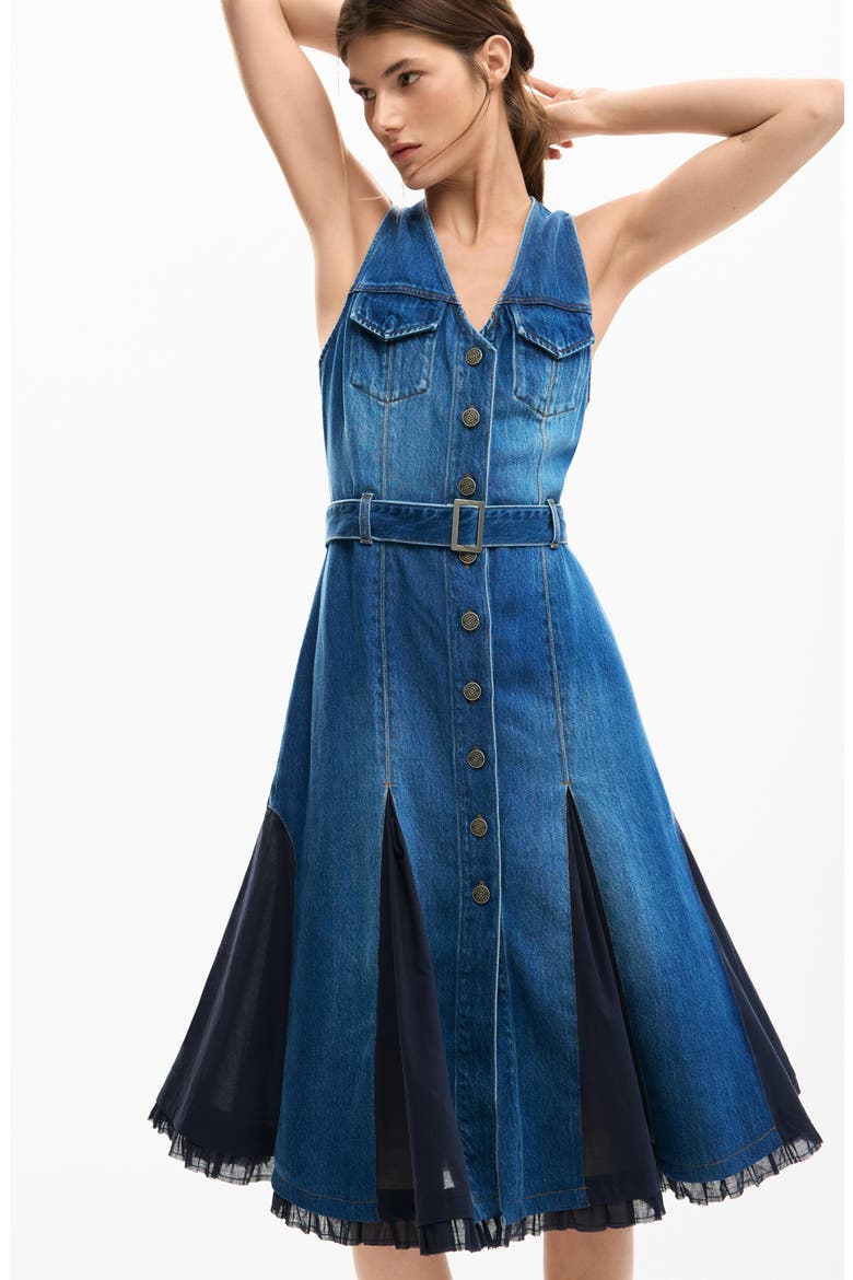 Sleeveless Denim Dress, Alternate, color, MEDIUM BLUE