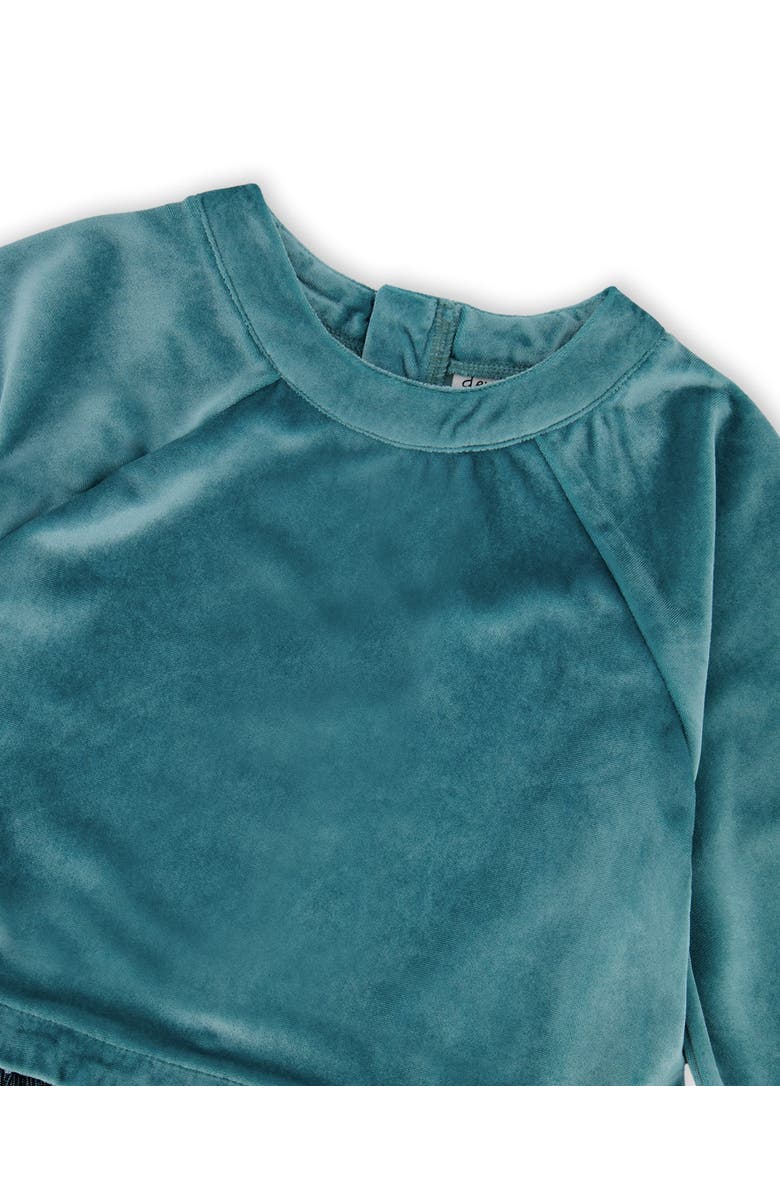 Deux par Deux Long Sleeve Bi-Material Velvet and Pleated Mesh Dress, Alternate, color, Teal Blue