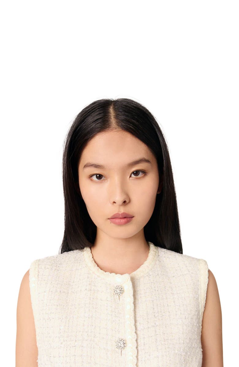 maje Sequin sleeveless tweed jacket, Alternate, color, Ecru