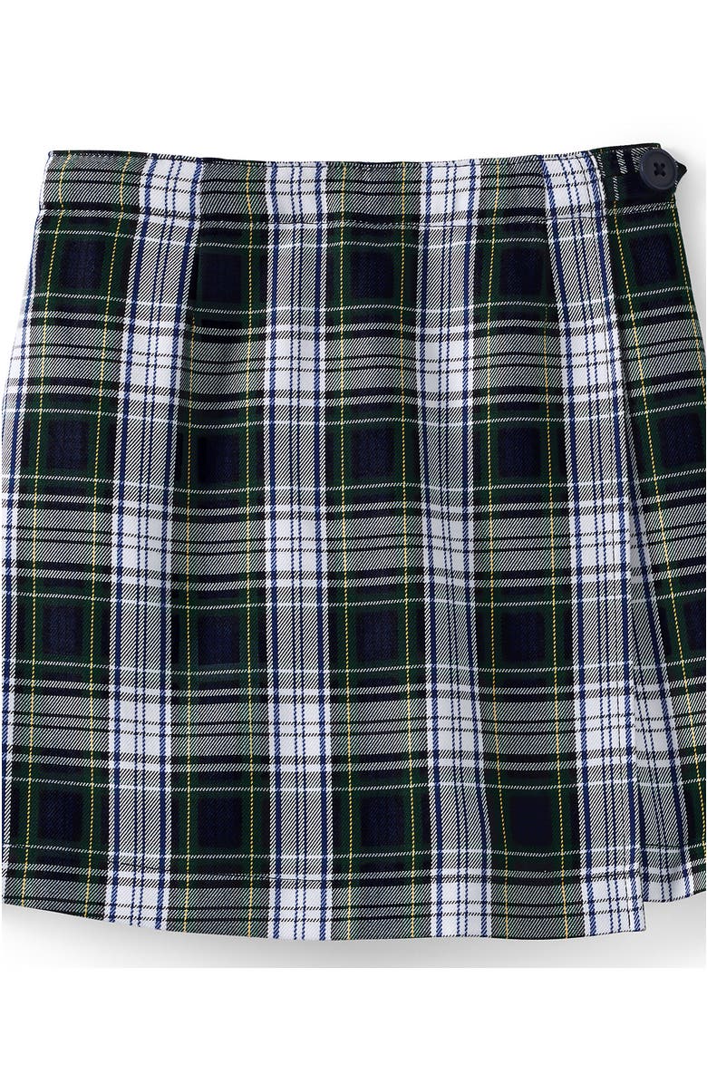 Lands' End School Uniform Girls Plaid A Line Tab Skort Top of Knee, Alternate, color, White Plaid
