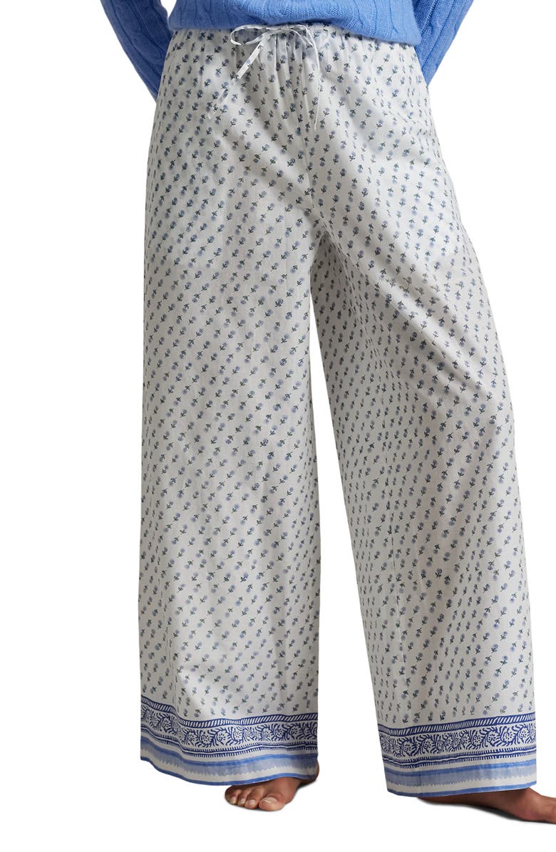 Polo Ralph Lauren Cotton Wide Leg Pajama Pants, Main, color, White Cloud
