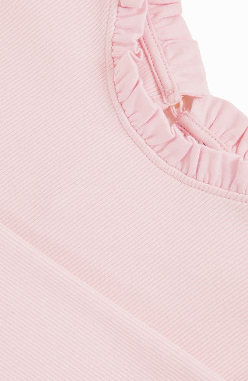 Reiss Kids' Flora Ruffle Neck Long Sleeve Rib T-shirt In Pink