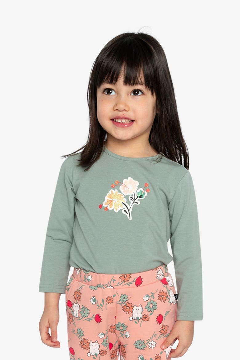Organic Cotton Glitter Bouquet Long Sleeve T-Shirt, Alternate, color, Sage Green