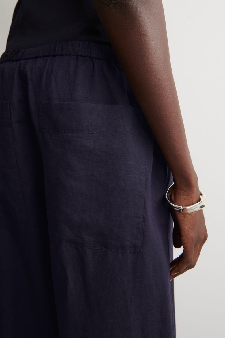 Wide-leg Linen Drawstring Pants, Alternate, color, NAVY