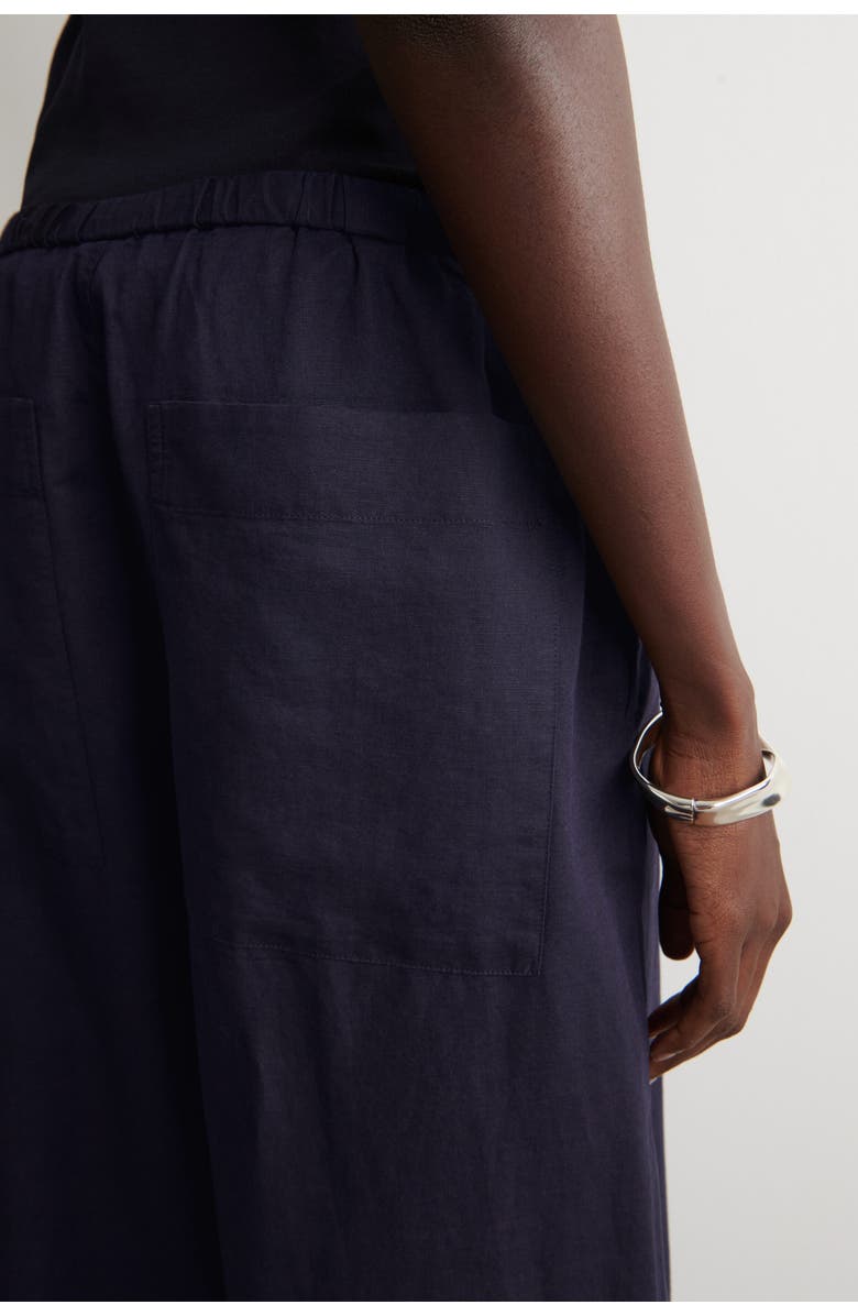 COS Wide-leg Linen Drawstring Trousers, Alternate, color, Navy