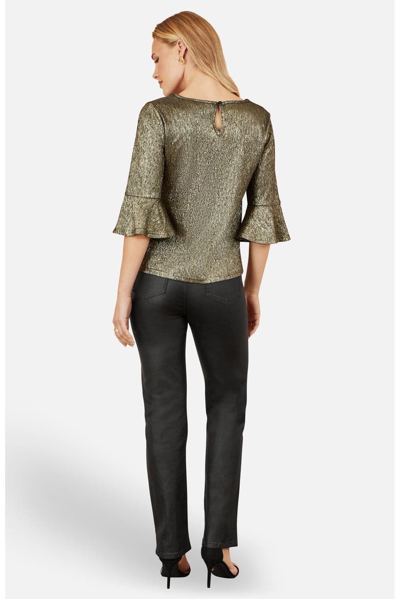 Fluted Sleeve Metallic Stretch Top, Alternate, color, Gold