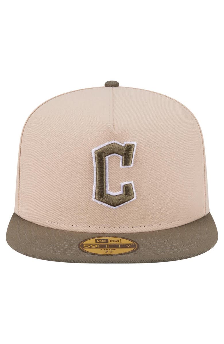 New Era Men's New Era Light Beige/Olive Cleveland Guardians Two-Tone Color Pack A-Frame 59FIFTY Fitted Hat, Alternate, color, Light Beige