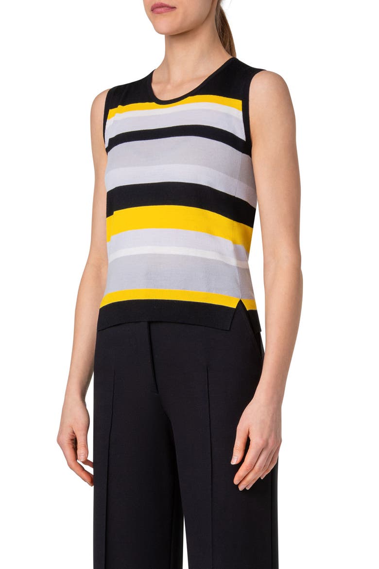 Multicolor Stripe Merino Wool Sweater Tank, Alternate, color, BLACK-YELLOW-TIN