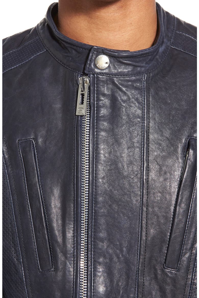 Café Racer Leather Jacket, Alternate, color, NAVY