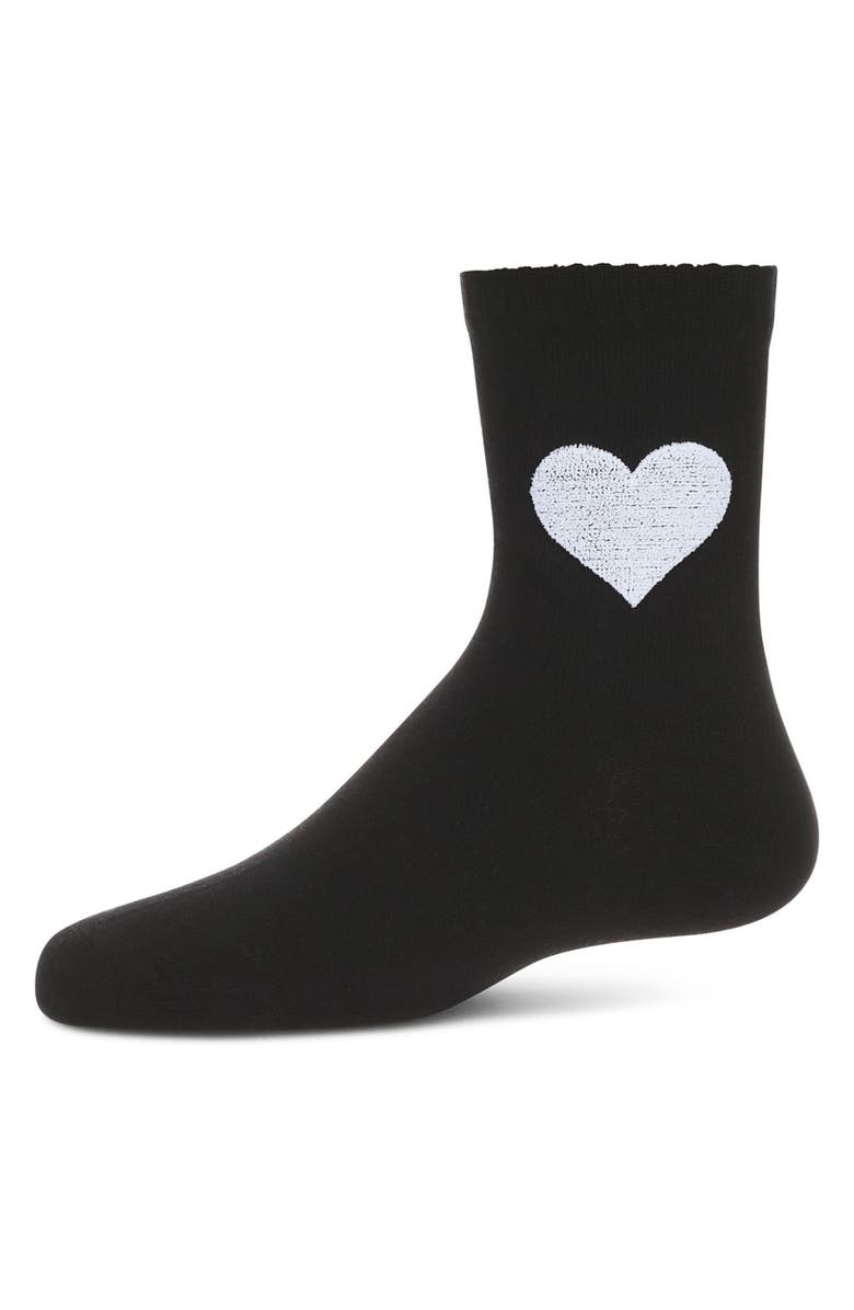 MeMoi Fuzzy-Heart-Embroidered Crew Sock, Main, color, Black