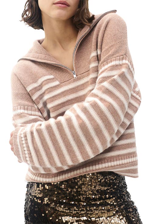 Raven Stripe Wool & Cashmere Quarter Zip Sweater