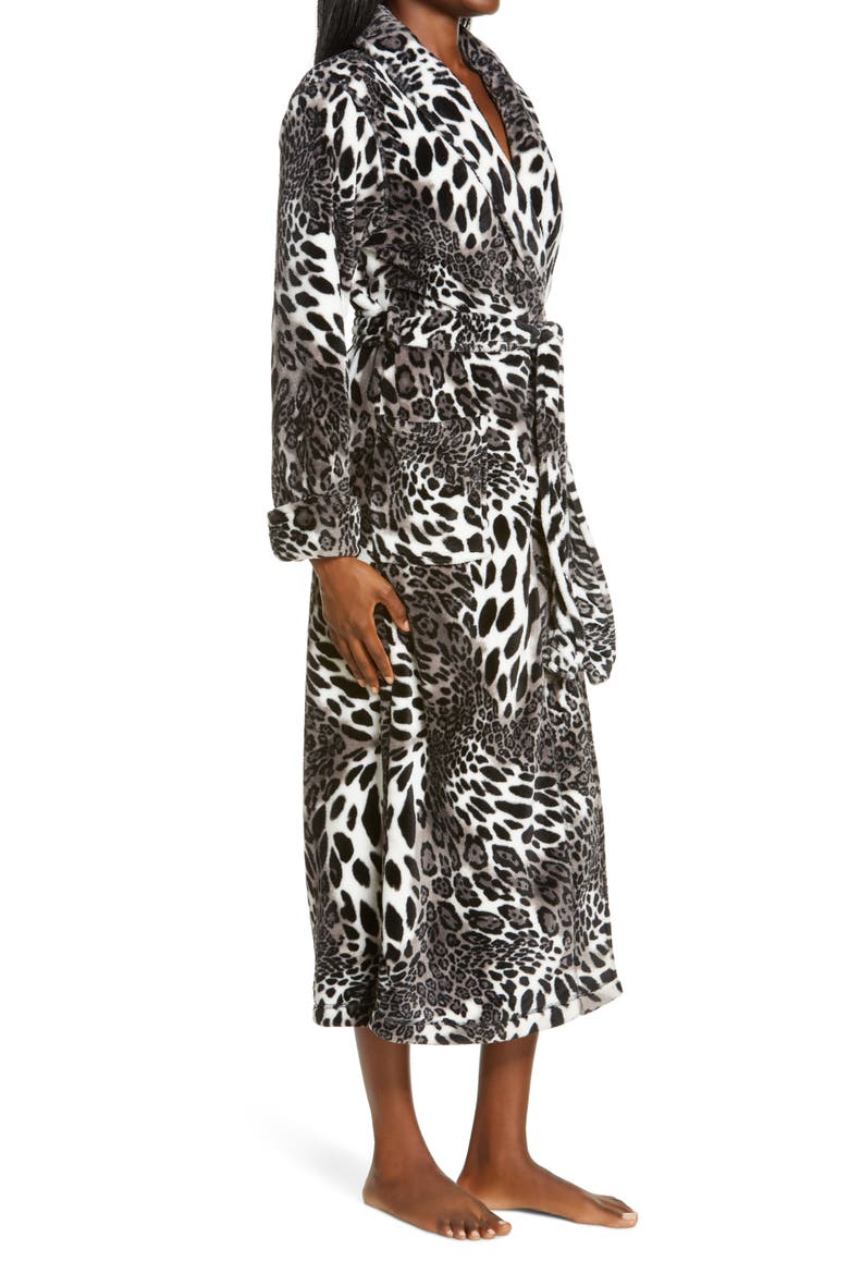 Leopard Plush Robe, Alternate, color, BLACK WHITE