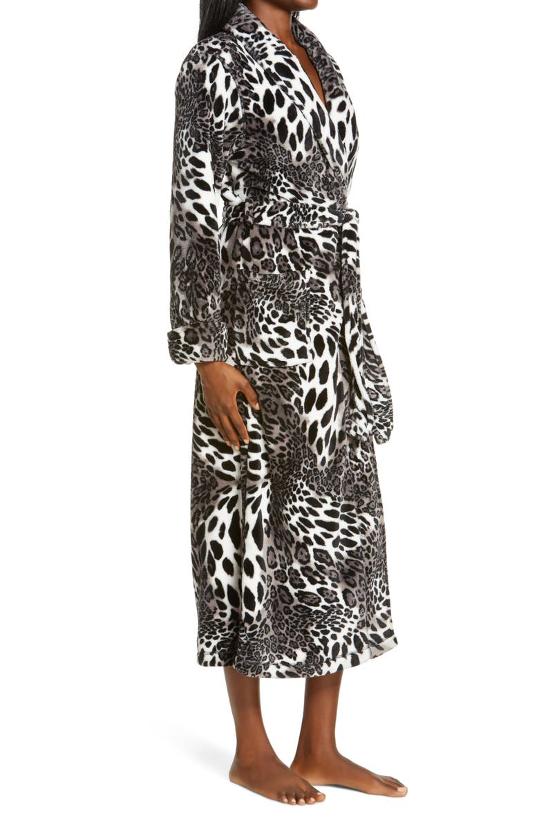 Natori Leopard Plush Robe, Alternate, color, Black White