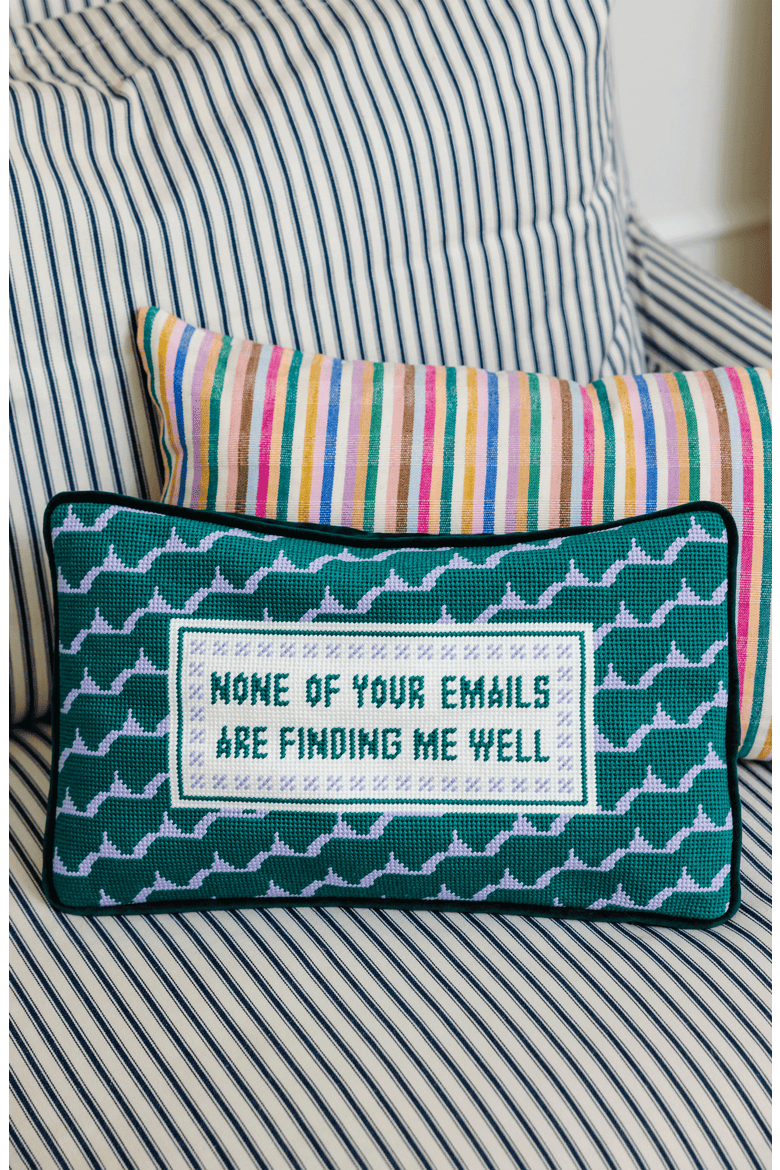 Emails Finding Me Needlepoint Pillow, Alternate, color, Dark Green