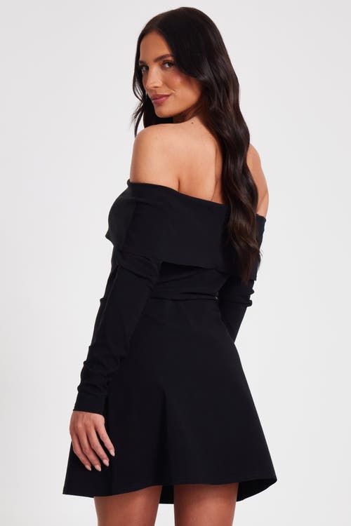 Quiz Long Sleeve Bengaline Mini Dress In Black