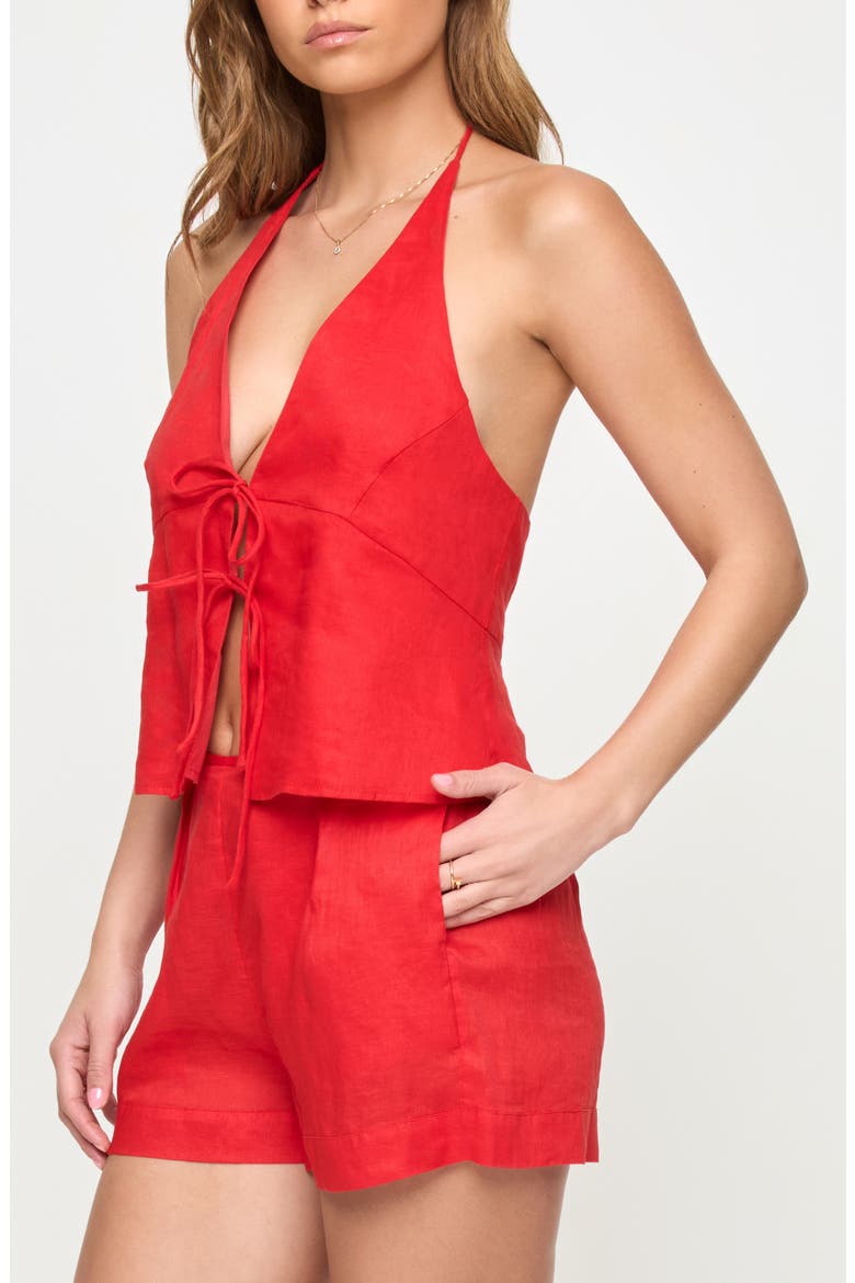 April Tie Front Halter Linen Cover-Up Top, Alternate, color, FLAME