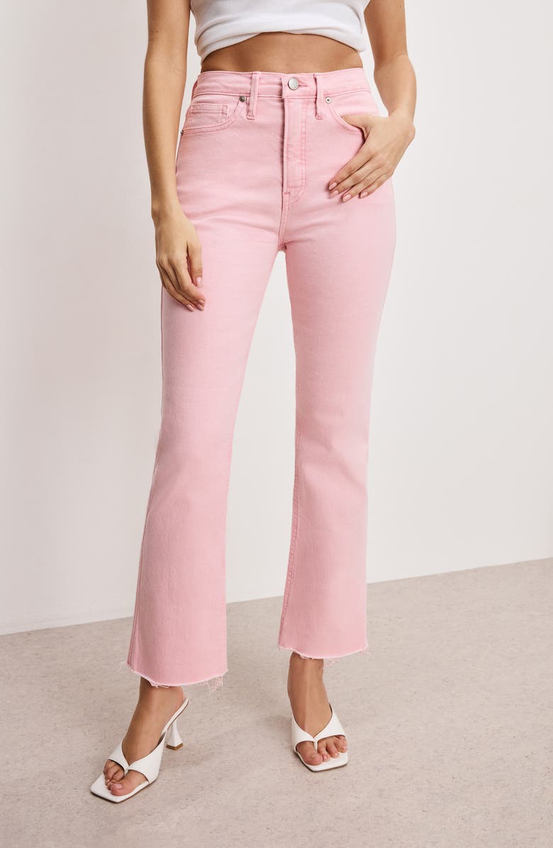 Good American Good Standard Raw Hem Kick Flare Jeans, Alternate, color, Flamingo003