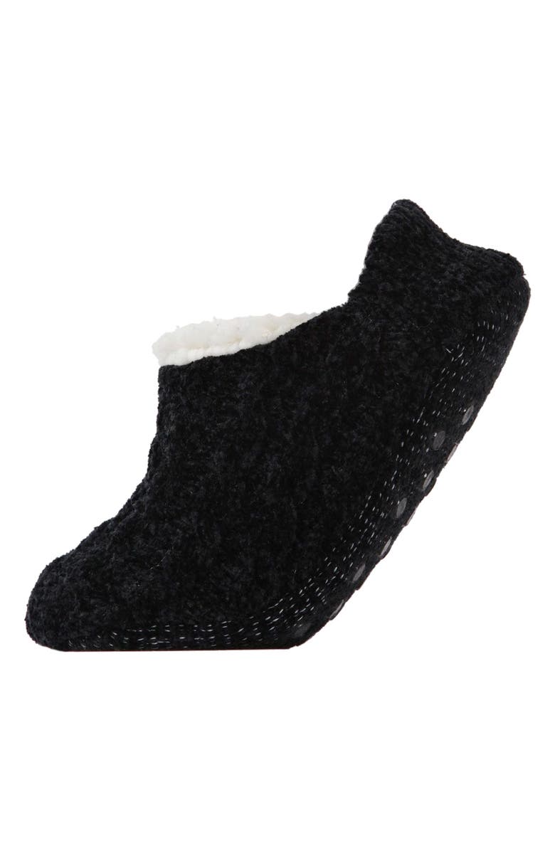 MeMoi Cable Chenille Fleece Lined Slipper Socks, Main, color, Black