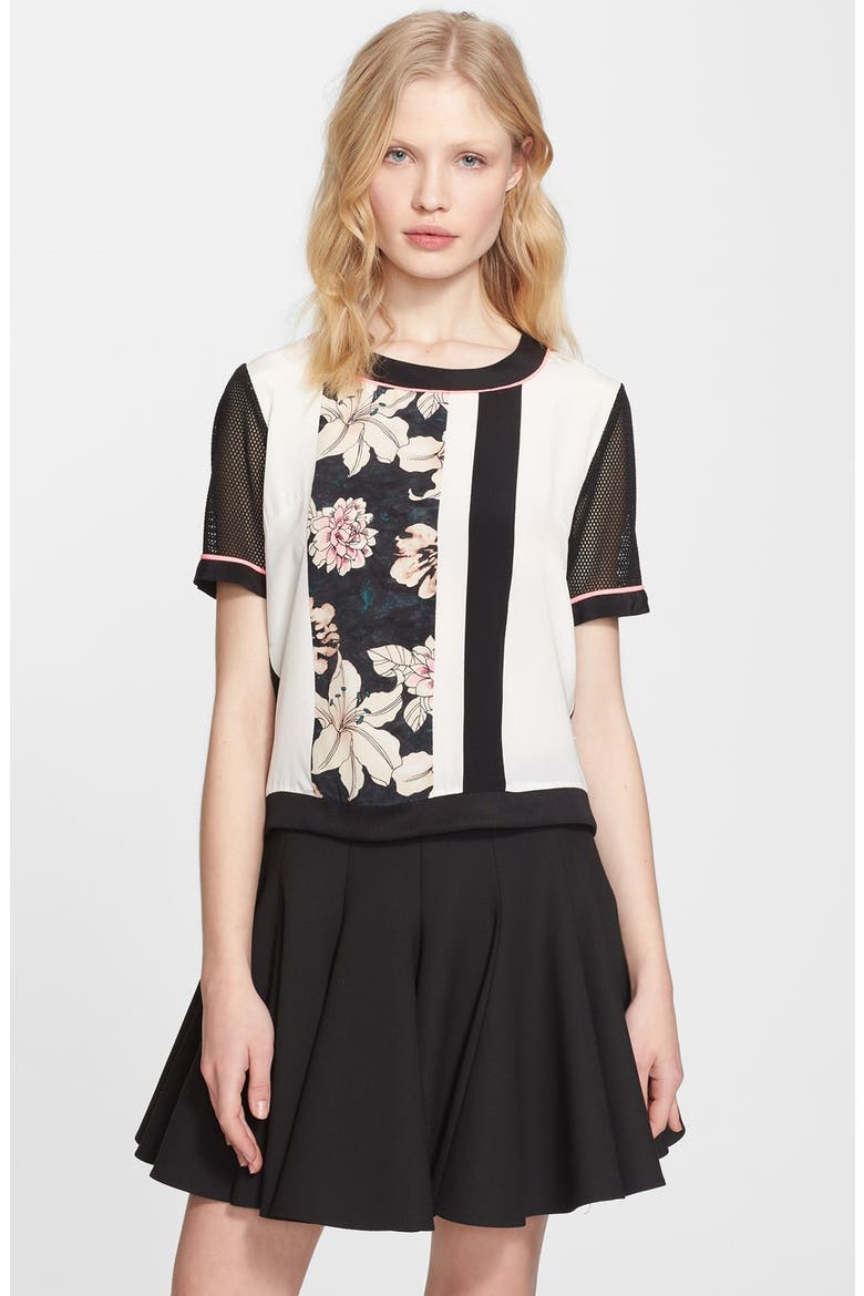 'Brant' Mixed Media Top, Main, color, BLACK