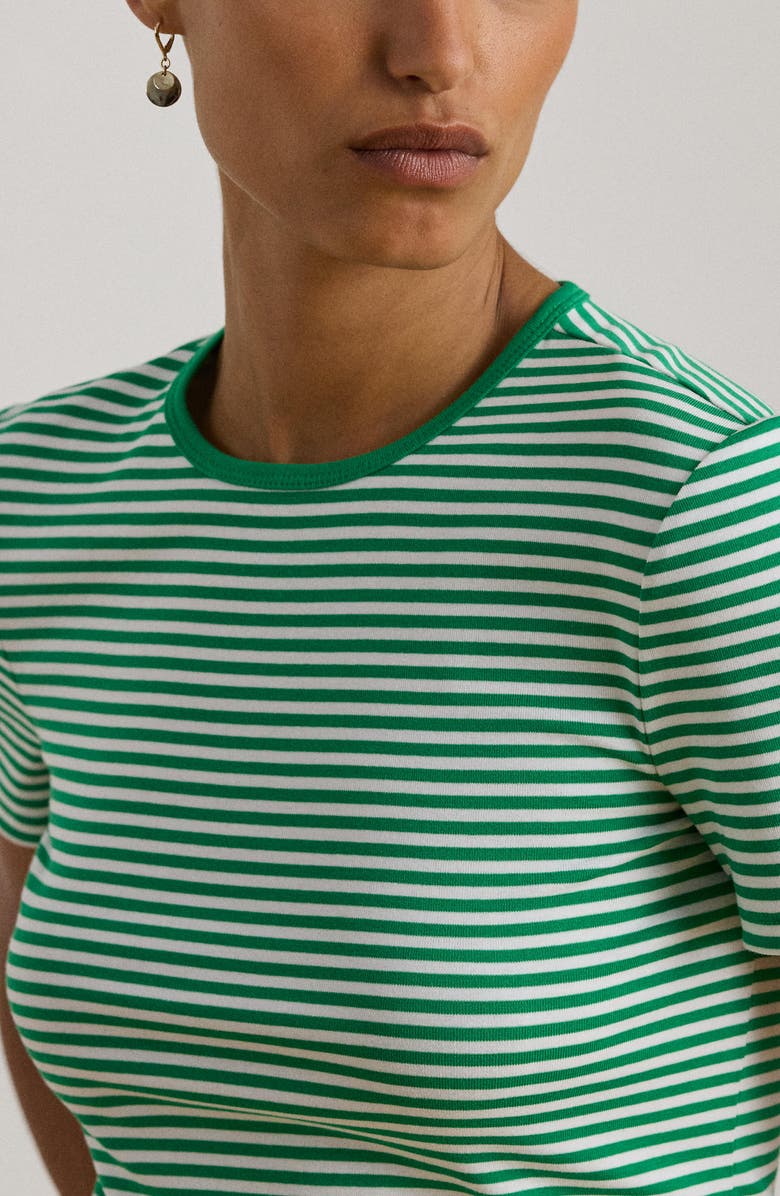Lauren Ralph Lauren Stripe Cotton Ringer Neck T-Shirt, Alternate, color, Stem Green/ White