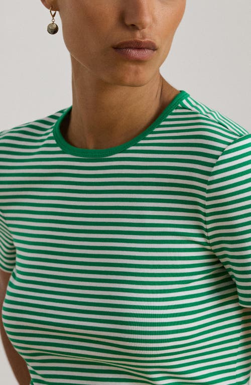 Ralph Lauren Striped Stretch Cotton Crewneck Tee In Green