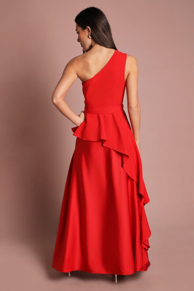 One Shoulder Satin Maxi Dress, Alternate, color, Red