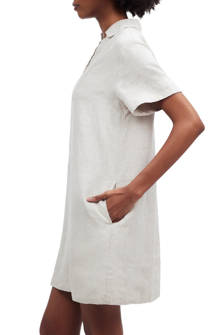 Johnny Collar V-Neck Linen Minidress, Alternate, color, NATURAL UNDYED