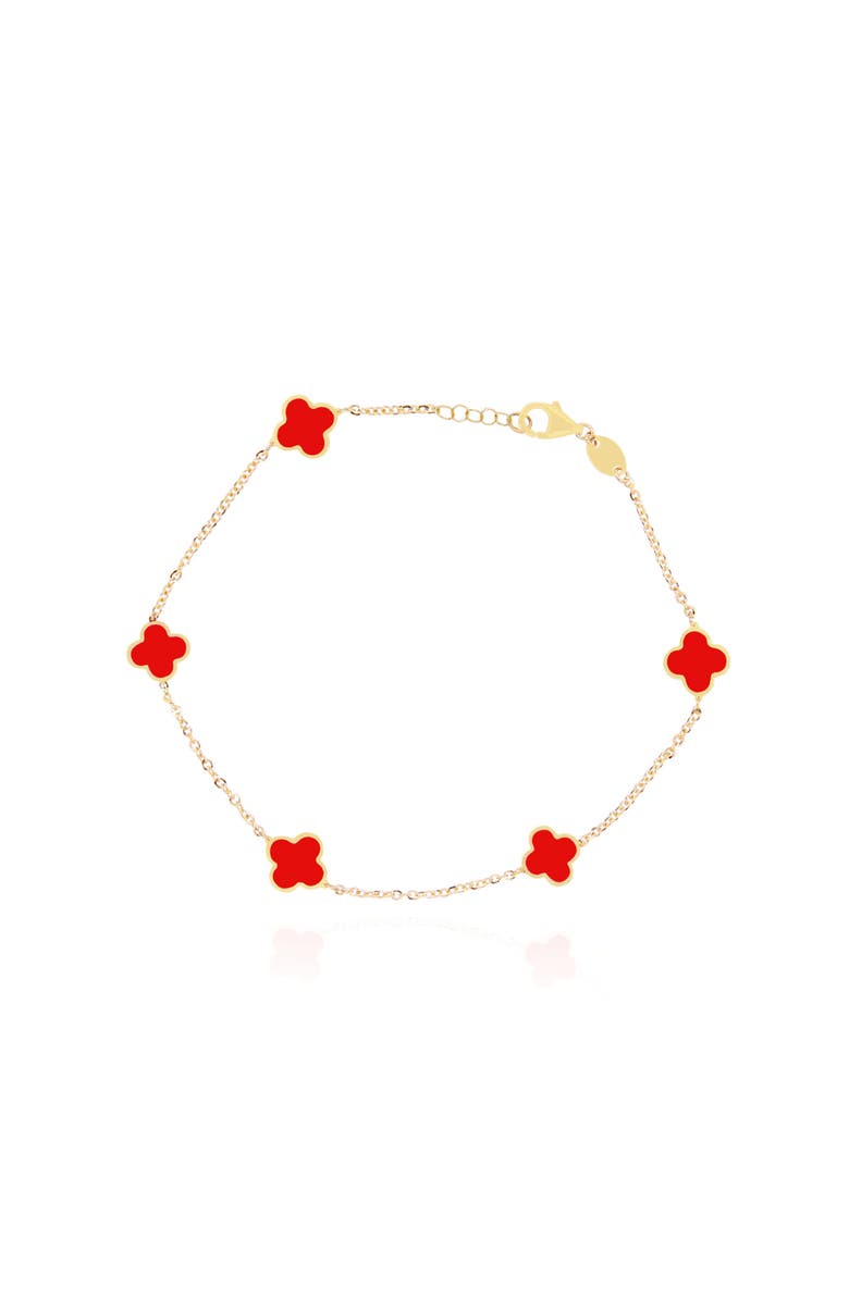 The Lovery Fine Jewelry Mini Coral Clover Bracelet, Main, color, Coral