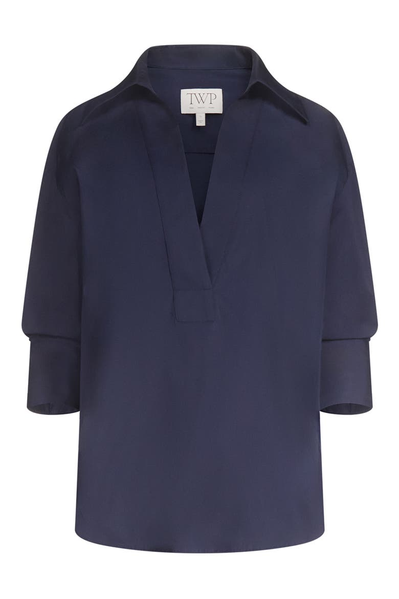 Long Sleeve Woven Johnny Collar Top, Alternate, color, MIDNIGHT