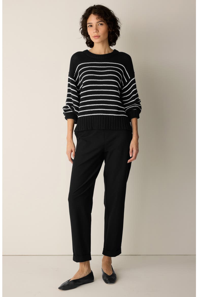 Striped Organic Cotton Crewneck Sweater, Alternate, color, BLACK WHITE