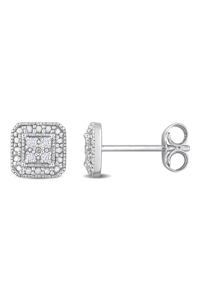 Pavé Diamond Square Stud Earrings - 0.08ct., Main, color, SILVER