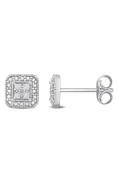 Pavé Diamond Square Stud Earrings - 0.08ct.