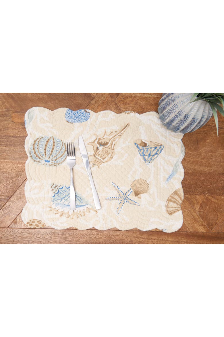 Madeira Coastal Beach Sea Shell Quilted ScallopCotton Quilted Placemats Set of 6, 13" x 19", Alternate, color, Off-White