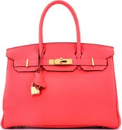 Pre-Owned Hermes Birkin Handbag Red Togo with Gold Hardware 30