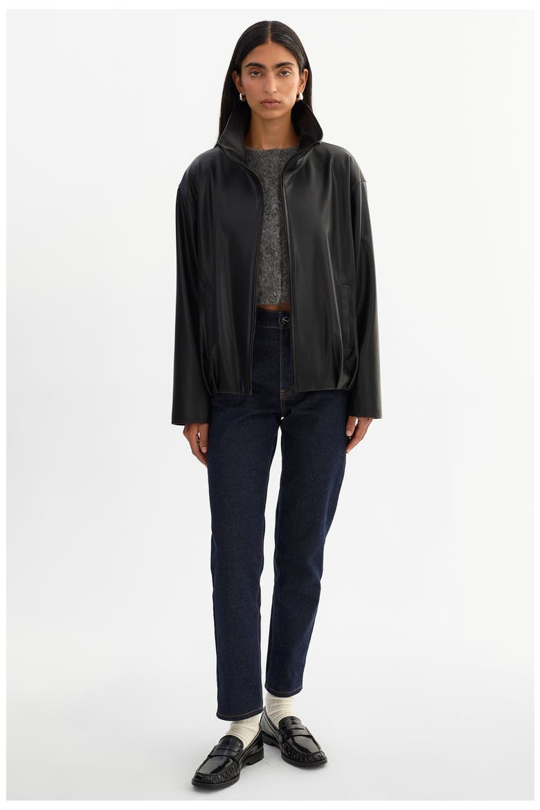 DENITA | Faux Leather Oversized Bomber Jacket, Alternate, color, Black
