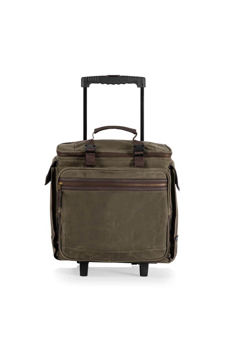 Legacy Somm 12 Bottle Insulated Wine Bag with Rolling Cart, Main, color, Khaki Green With Brown Accents