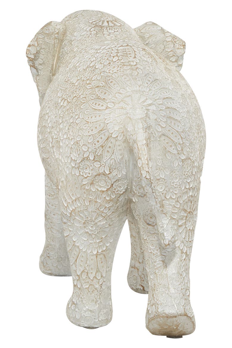 White Polystone Eclectic Elephant Sculpture, Alternate, color, WHITE