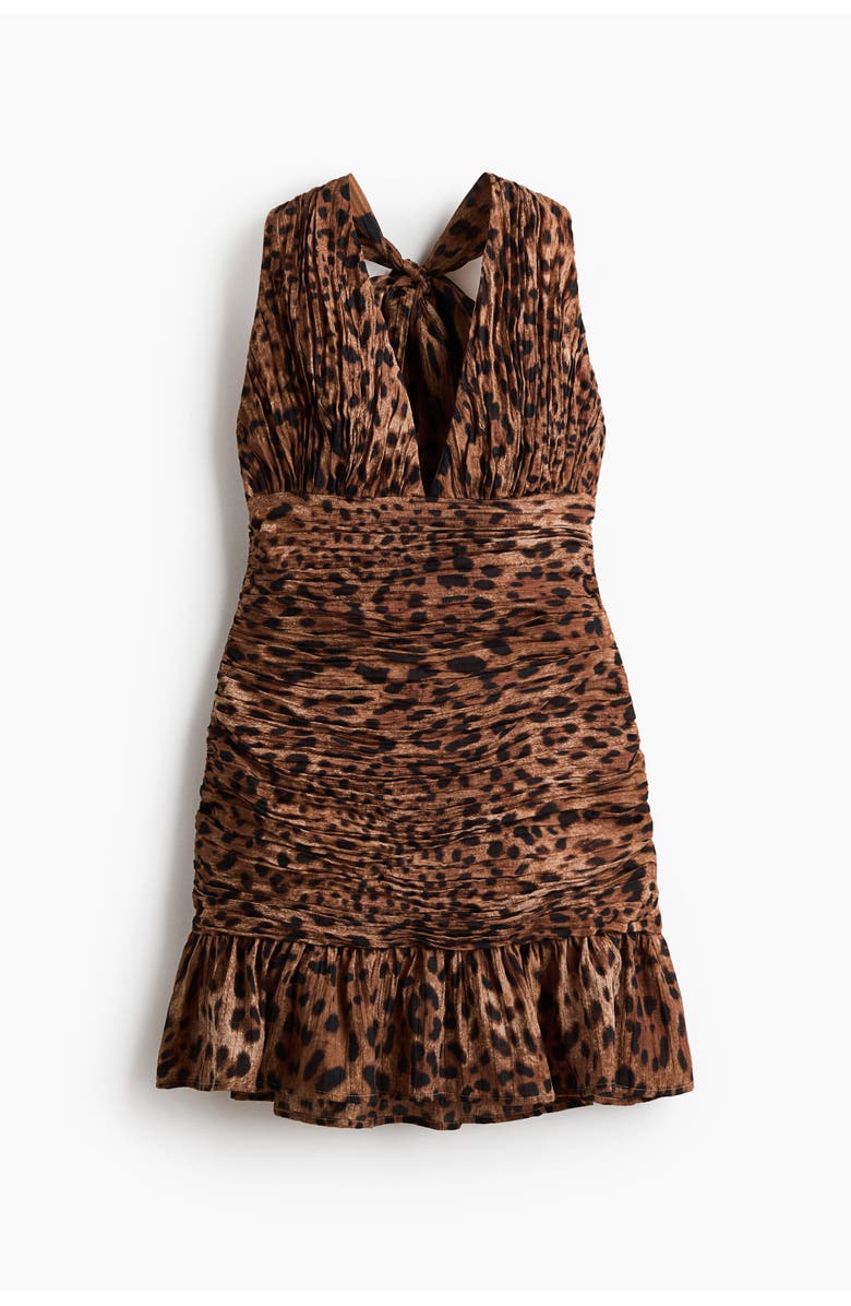 H&M Ruched Scarf-detail Dress, Main, color, Light Brown/Leopard Print