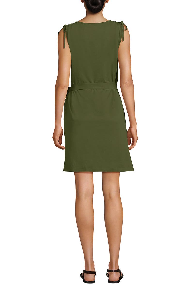 Lands' End Cotton Jersey Shoulder Tie Belted Mini Dress, Alternate, color, Artichoke
