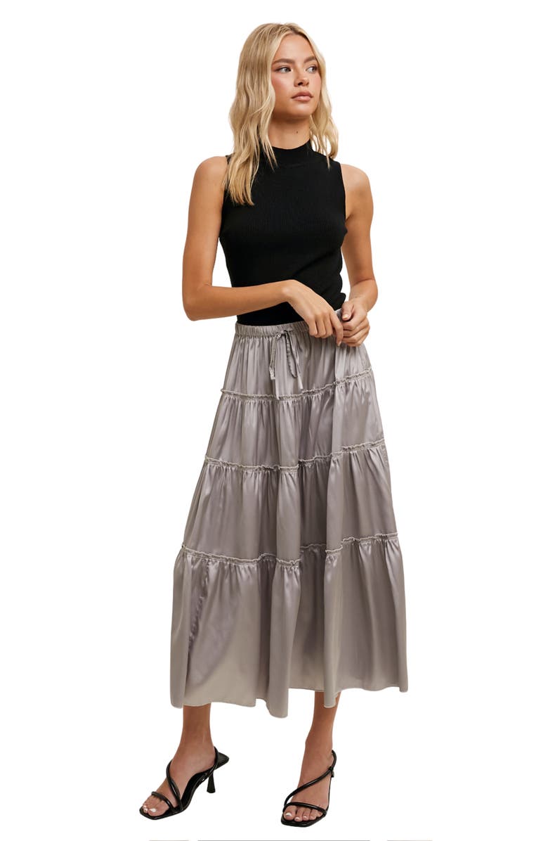 WISHLIST Tiered Satin Midi Skirt, Alternate, color, Graphite