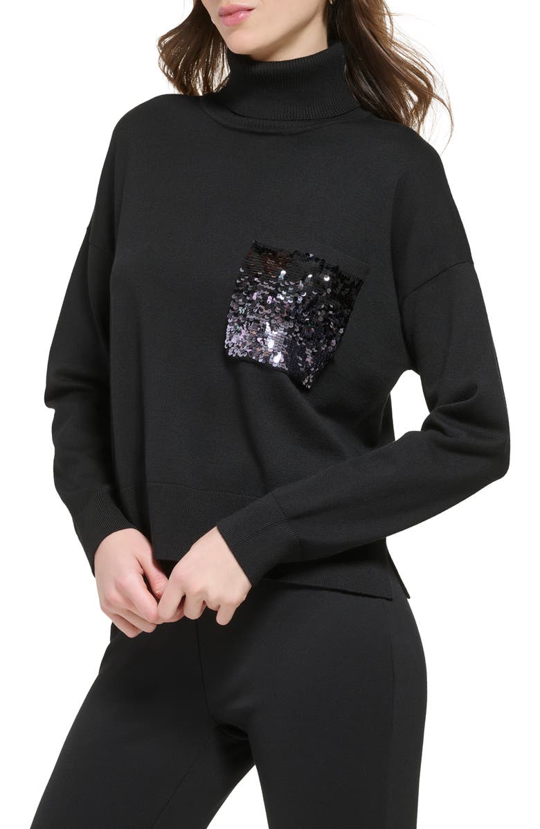DKNY Ombré Sequin Pocket Long Sleeve Turtleneck Sweater, Alternate, color, 