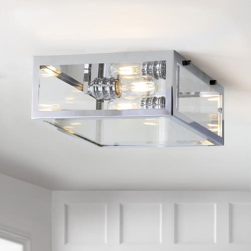 Jonathan Y Grayson 2-light Bohemian Farmhouse Iron/glass Led Flush Mount In Silver