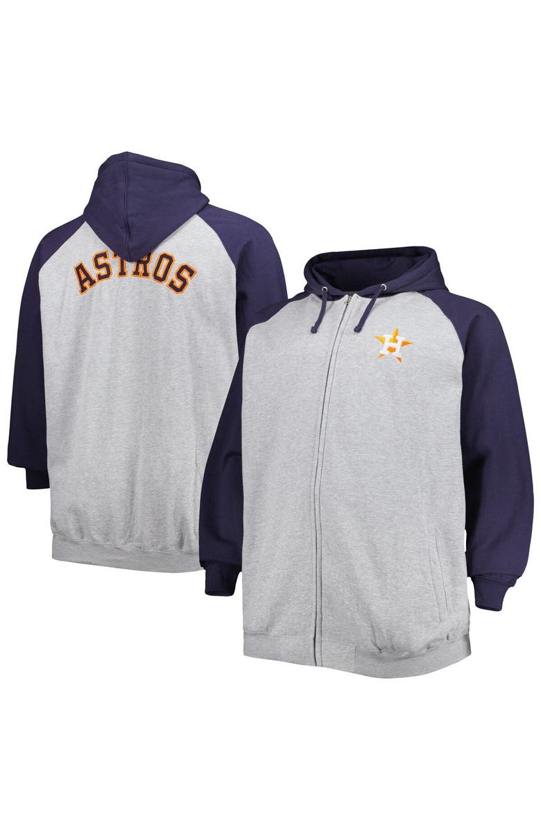 PROFILE Men's Heathered Gray/Navy Houston Astros Big & Tall Raglan Full-Zip Hoodie, Main, color, Heather Gray