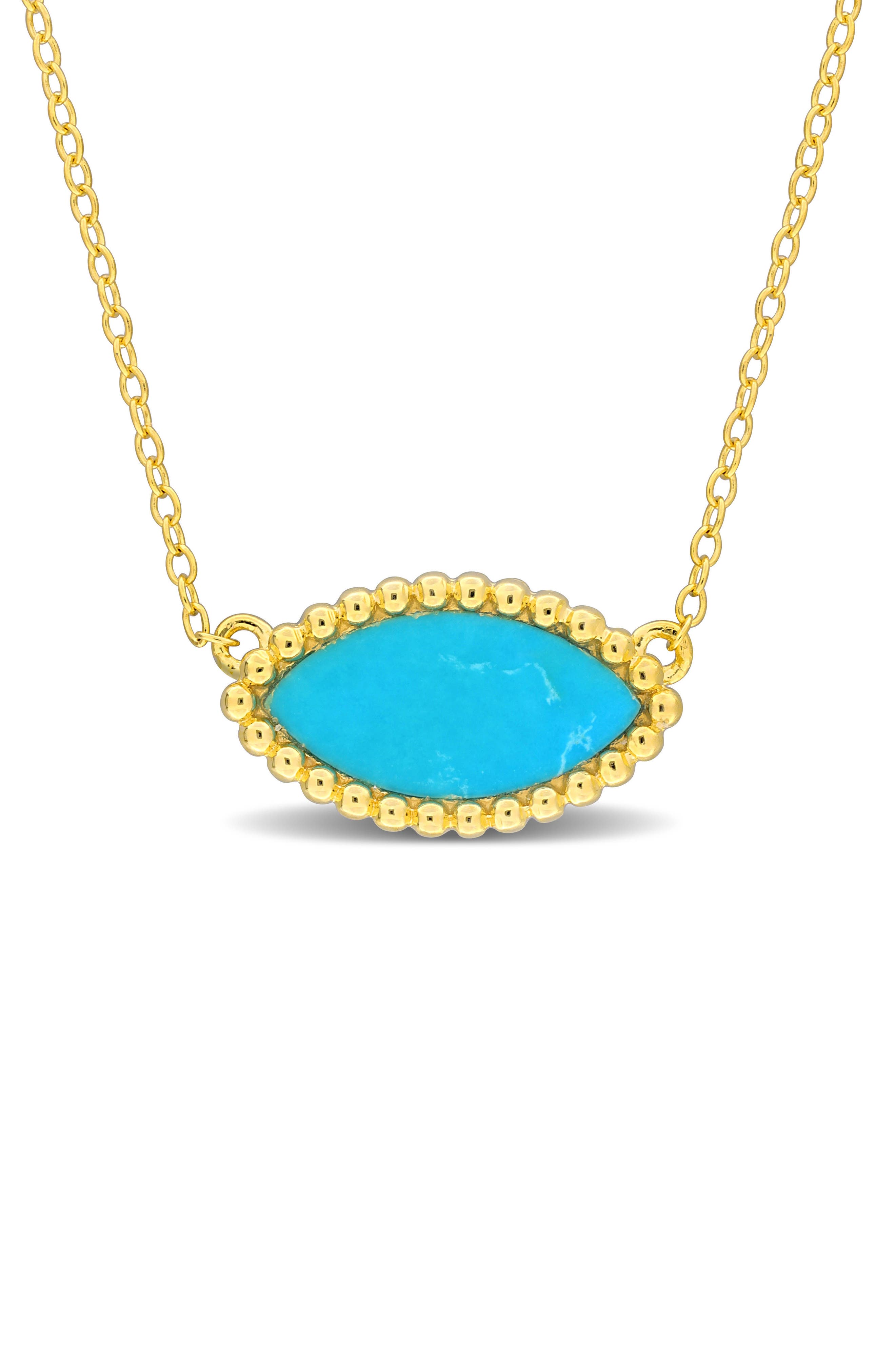 DELMAR Marquise Lab Created Turquoise Pendant Necklace (Women ...