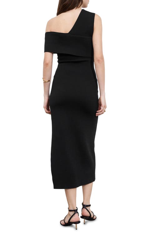 & Other Stories One-shoulder Asymmetric Midi Dress In Black Dark