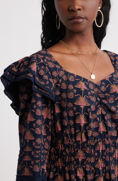 Treasure & Bond Double Ruffle Long Sleeve Maxi Dress In Brown