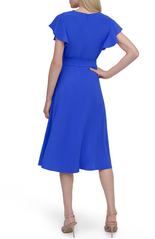 Dkny Flutter Sleeve Midi Dress In Cosmic Blue